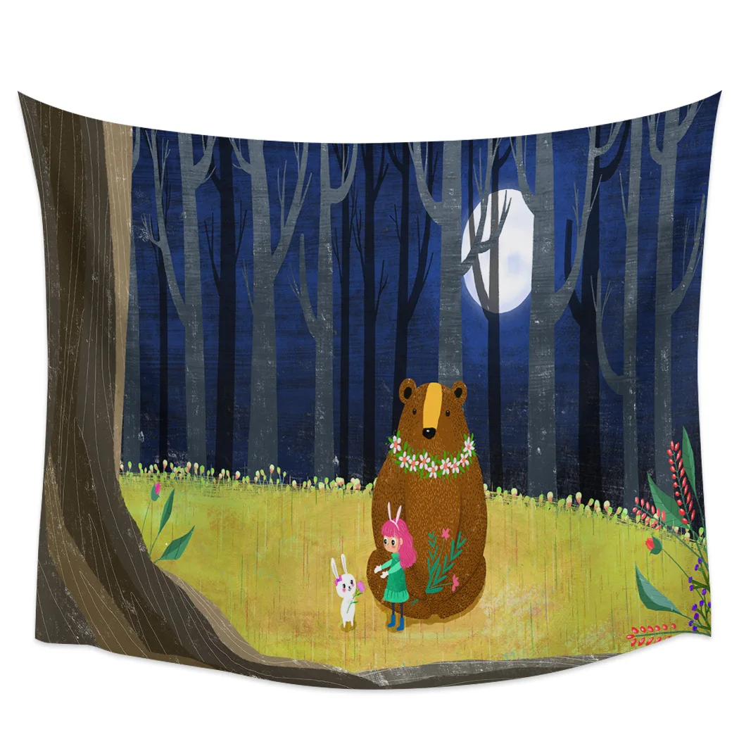 

Животное девушка, искусственный лес, гобелен, Настенный декор для стен дома, подставка для йоги, коврик для пикника