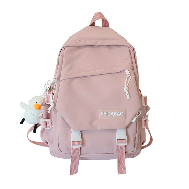 

College style boys and girls simple labeling student school bag wild solid color large capacity travel backpack