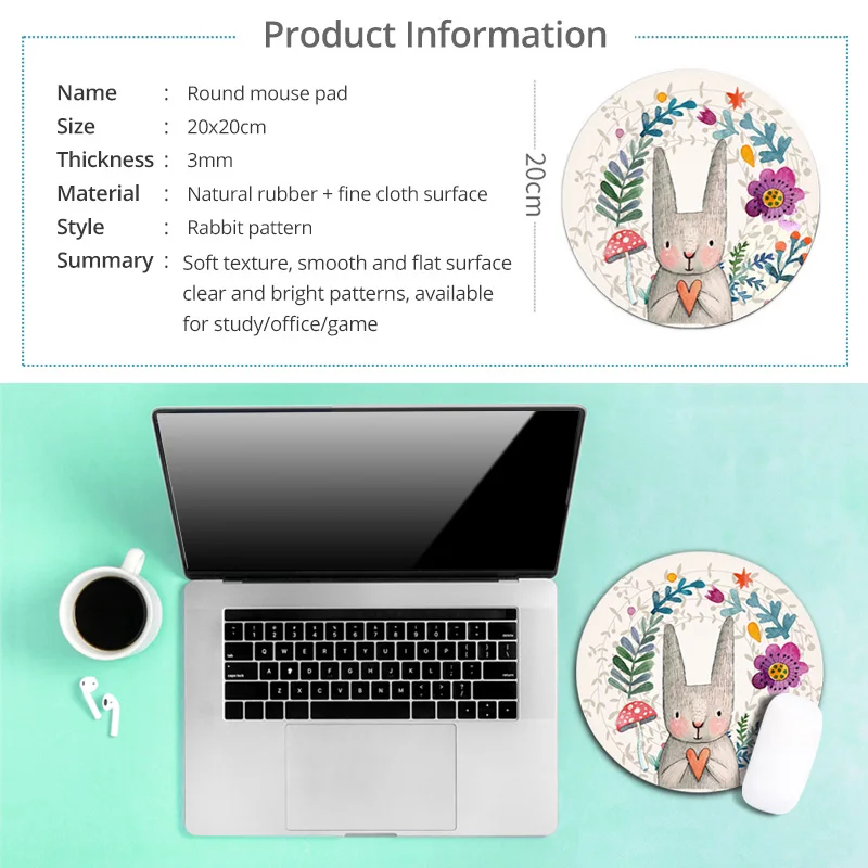 Круглый симпатичный коврик для мыши ANKNDO с принтом из мультфильма Настольный ПК