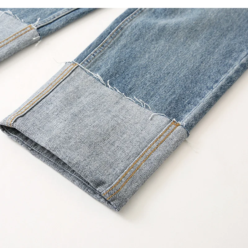 

2021 High Waist Folded Up Tassel Denim Jeans Women Vintage Zipper Fly Bleached Wide Leg Pants Chic Fashion Female Trousers