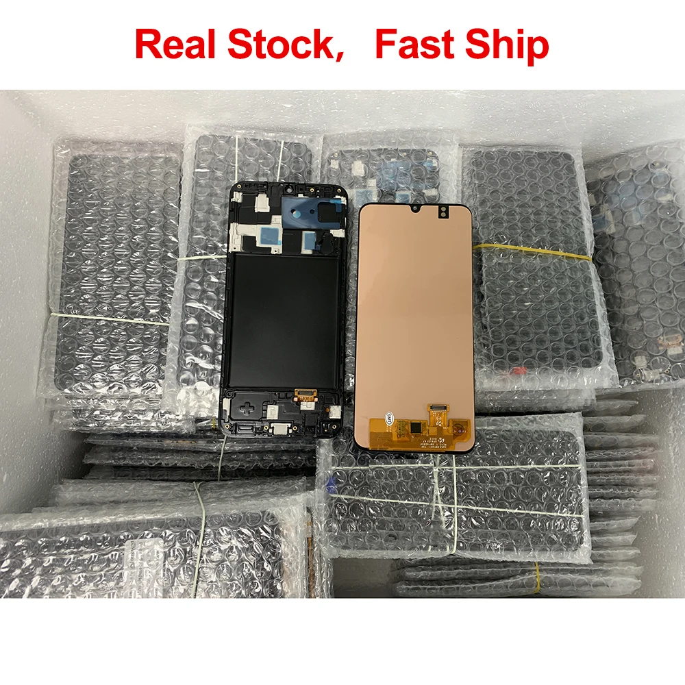 Pantalla t&aacute;ctil LCD Super AMOLED de 6,4 pulgadas para Samsung Galaxy A20, A205, SM-A205F, con cubierta de bater&iacute;a A20, A205FN, A205GN-3