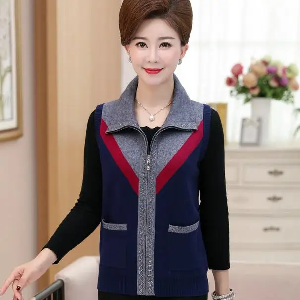 Female Cardigan Coat New Sleeveless Knitting Sweater Vest Turn Down Collar Zipper Women DC183 |