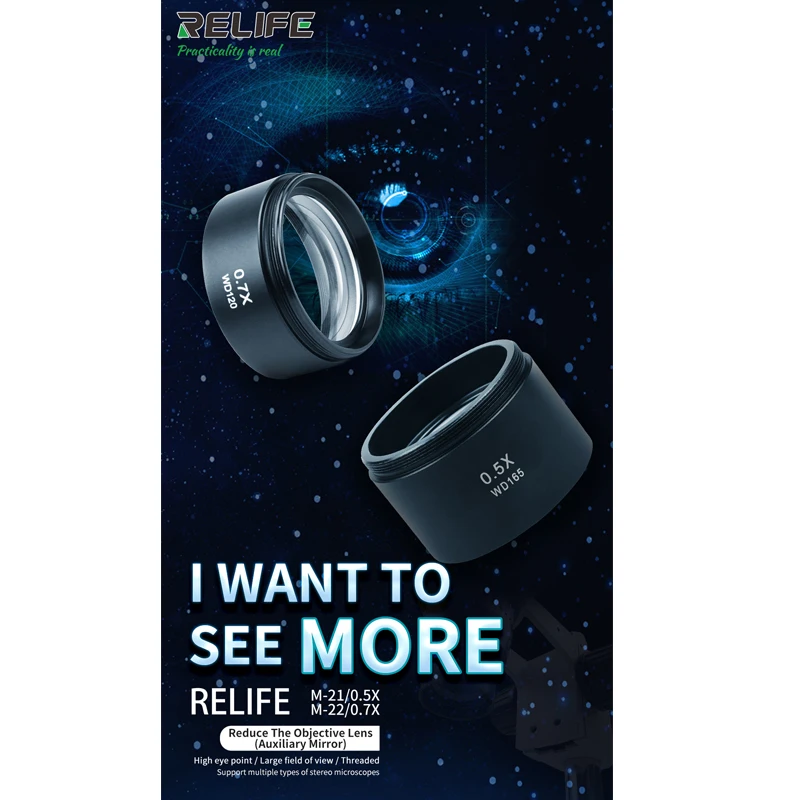 Вспомогательный микроскоп RELIFE объектив WD165 0.5X 0.7X камеры для тринокулярного