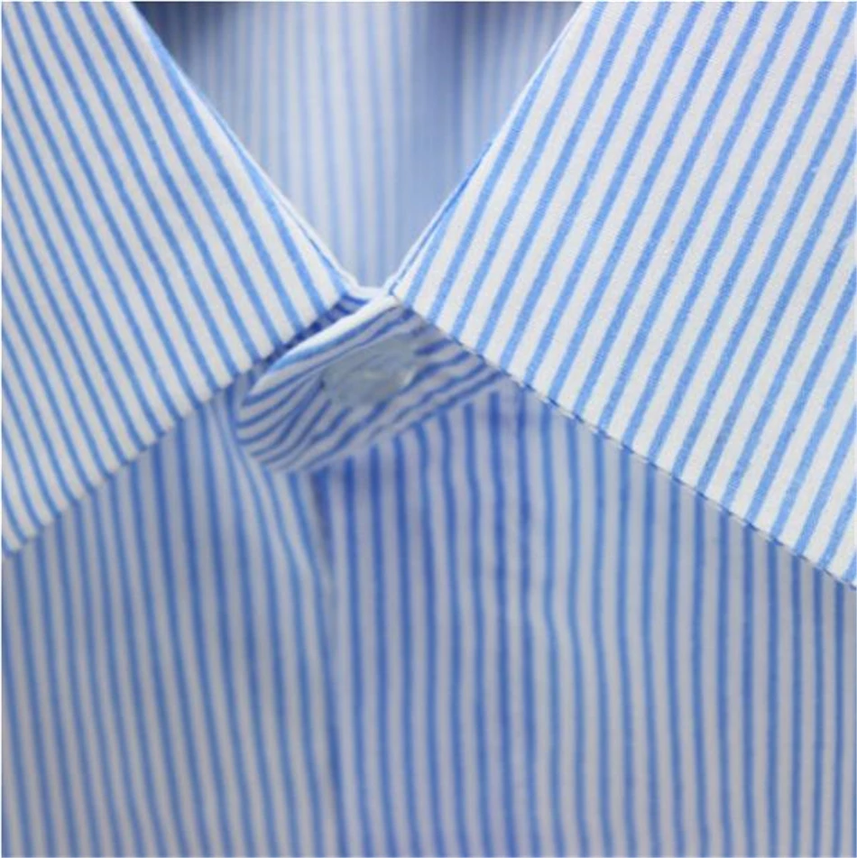 Женская блузка в бело синюю полоску с воротником обманкой съемный воротник