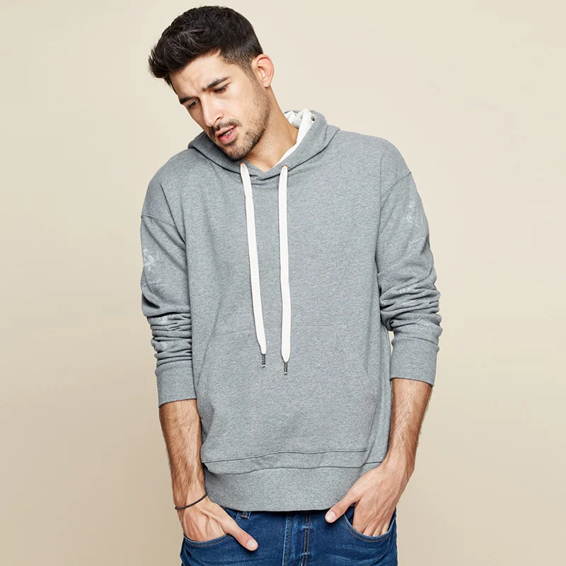 Мужская толстовка с капюшоном KUEGOU черная вышивкой в стиле хип-хоп осень 2020 |