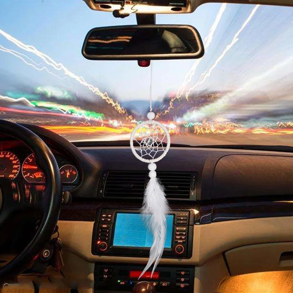 

Dream Catcher Car Mini Feather Wall Hanging Home Wind Chimes Pure White Ornament for Outdoor Personal Car Parts Decoration