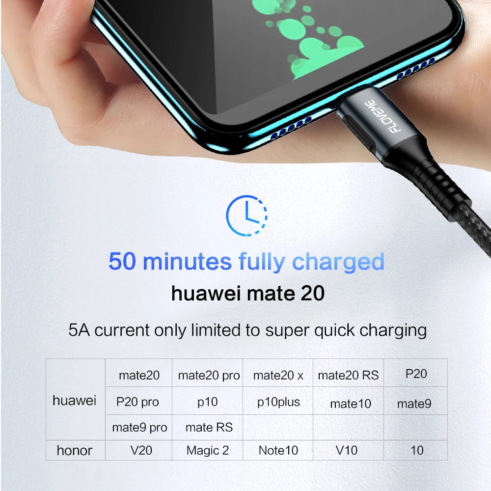FLOVEME USB Type C кабель для Samsung S10 Huawei P30 Pro 5A быстрая зарядка мобильный телефон зарядный