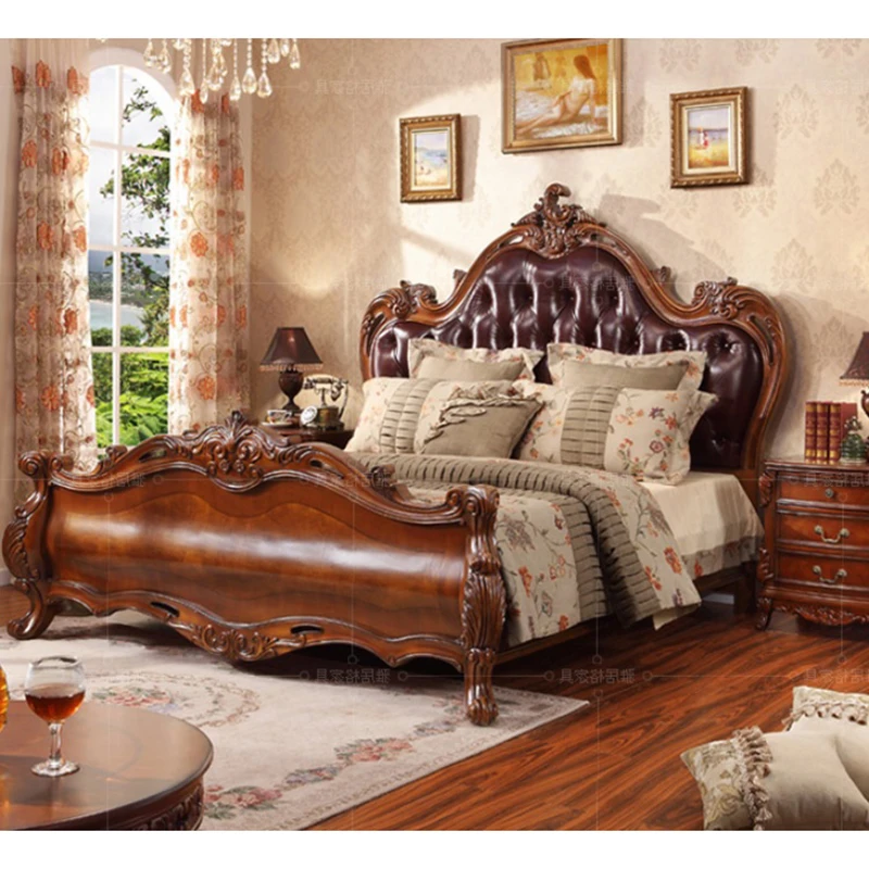 Кровать ОБИТАЯ натуральной кожей твердой древесины 1 8 м кровать king size WA625|Кровати|