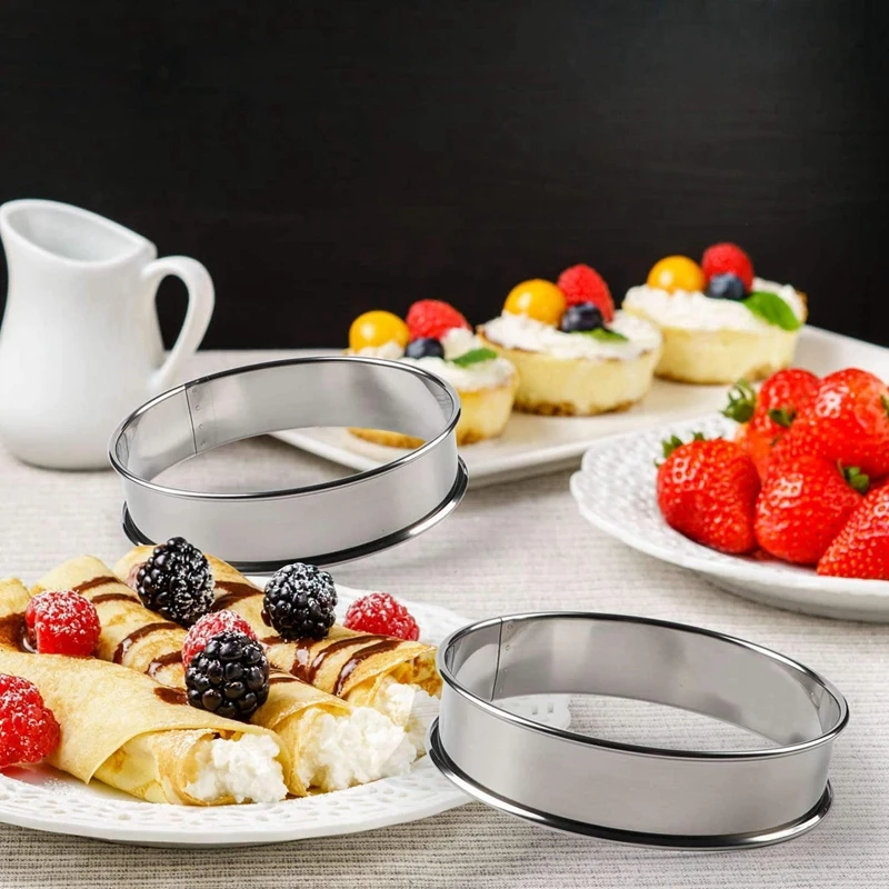 

5Pcs Stainless Steel Round Perforated Tart Ring Bundle with 5Pcs Round Double Rolled English Muffin Rings