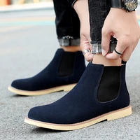 chelsea mens boots 2021 winter fur warm ankle blue slip on shoes high quality genuine leather man leisure boots shoes male botas