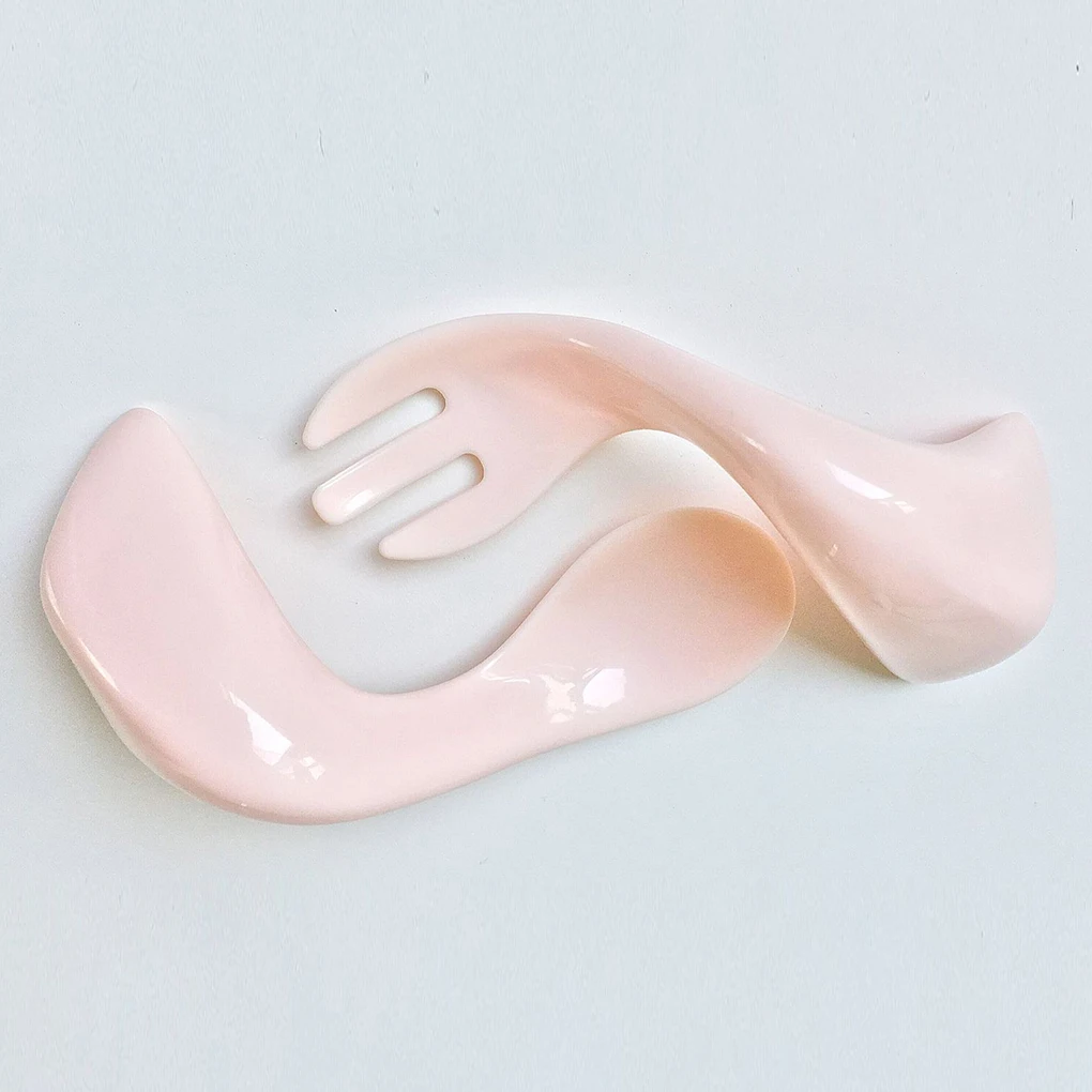 

Children Training Helper Plastic Curve Spoon Fork Set Kid Tableware Flatware Kit Home Supplies