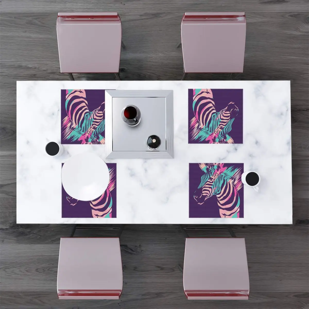

4 set Placemat Colorful Zebra Animal Dining Table Mat Cafe Anti-slip Hot Placemats Bowl Pad Cup Mat Table Coasters