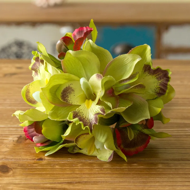 Искусственный Орхидея 7 головок искусственный Cymbidium Цветок свадебный букет
