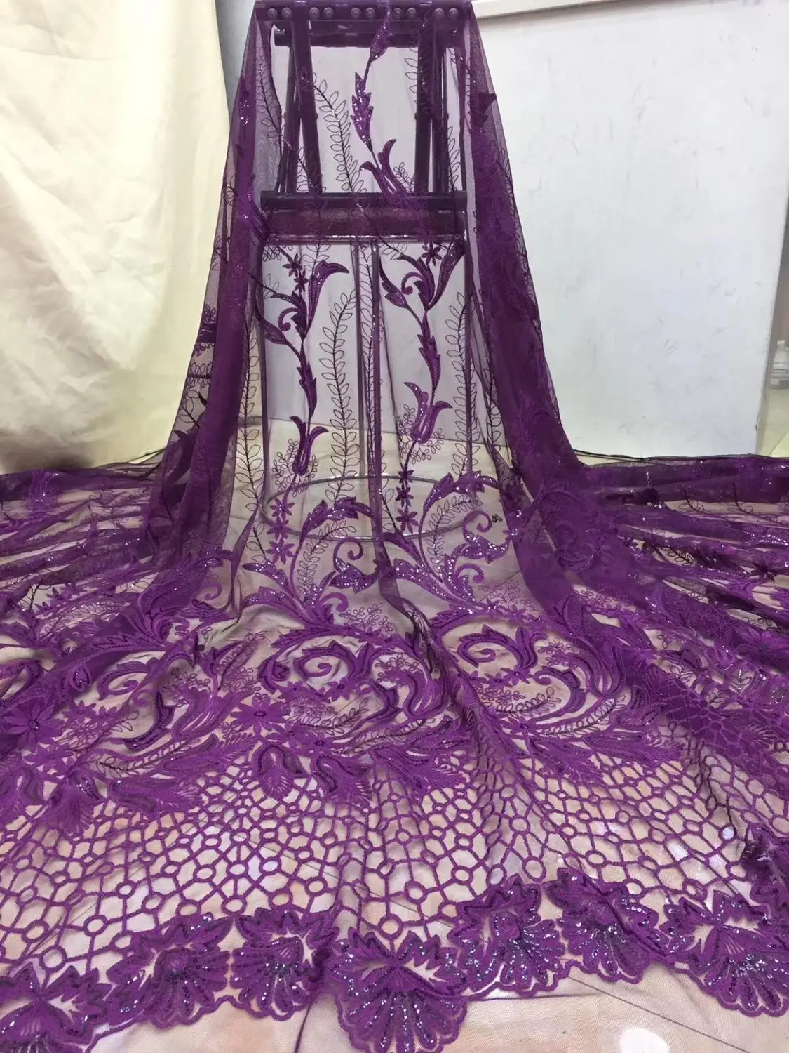 

embroidered net tulle lace fabric 5yards african french lace fabric with sequins good quality mesh lace for dress XZXDE103