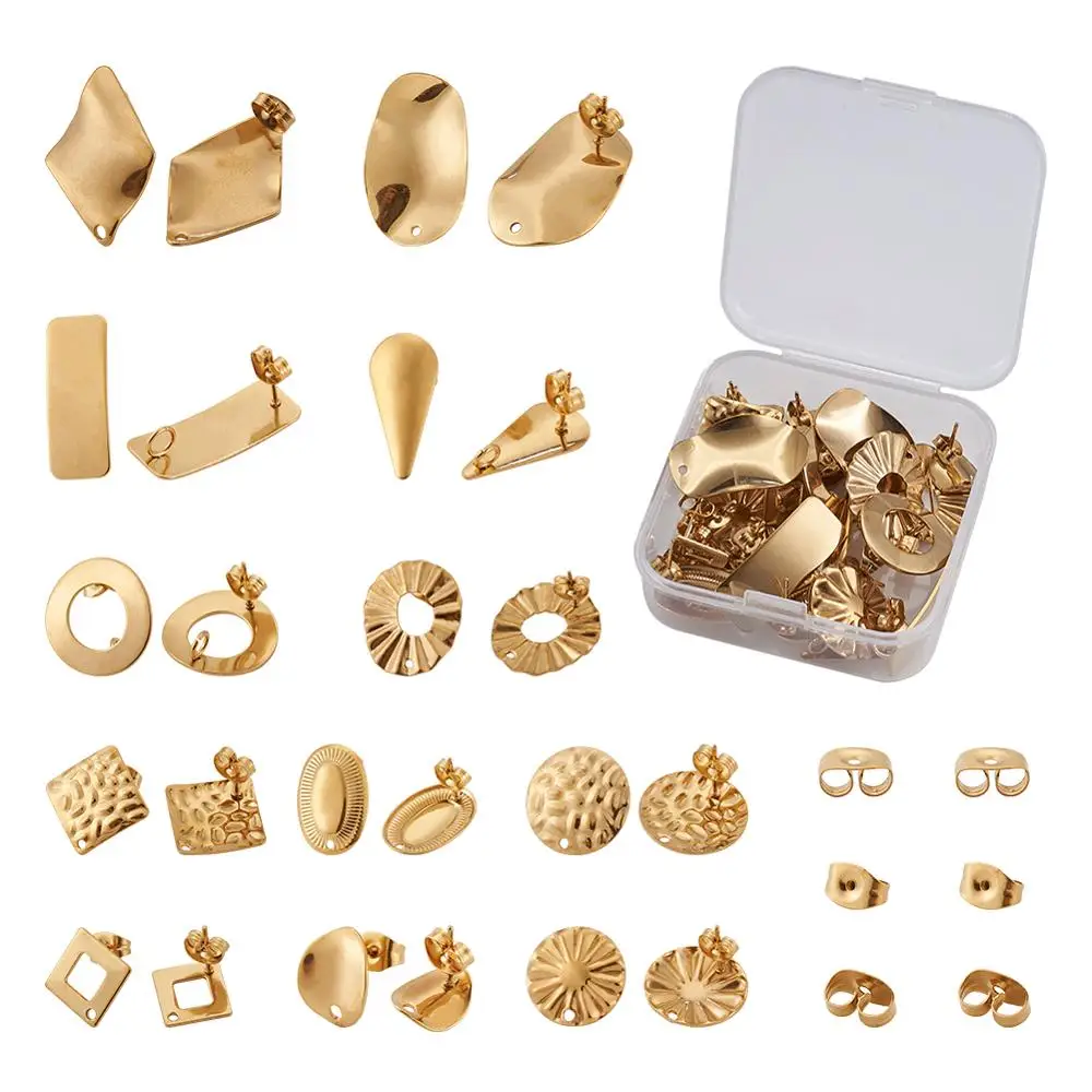 

1Box 304 Stainless Steel Stud Earring Findings Geometric Earring with Loop Ear Nuts for Female Fashion DIY Jewelry Making