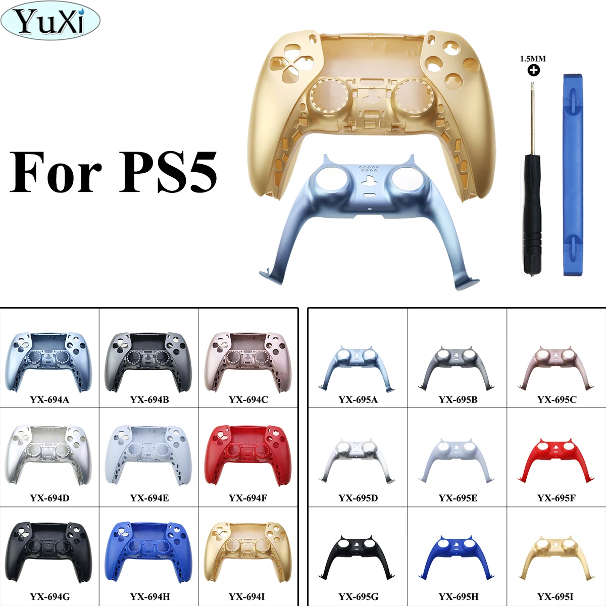 

YuXi Controller Replacement Shell Gamepad Case Front Cover Rear Cover For Sony PS5 Handle Replacement Set Decorative Strip Skin