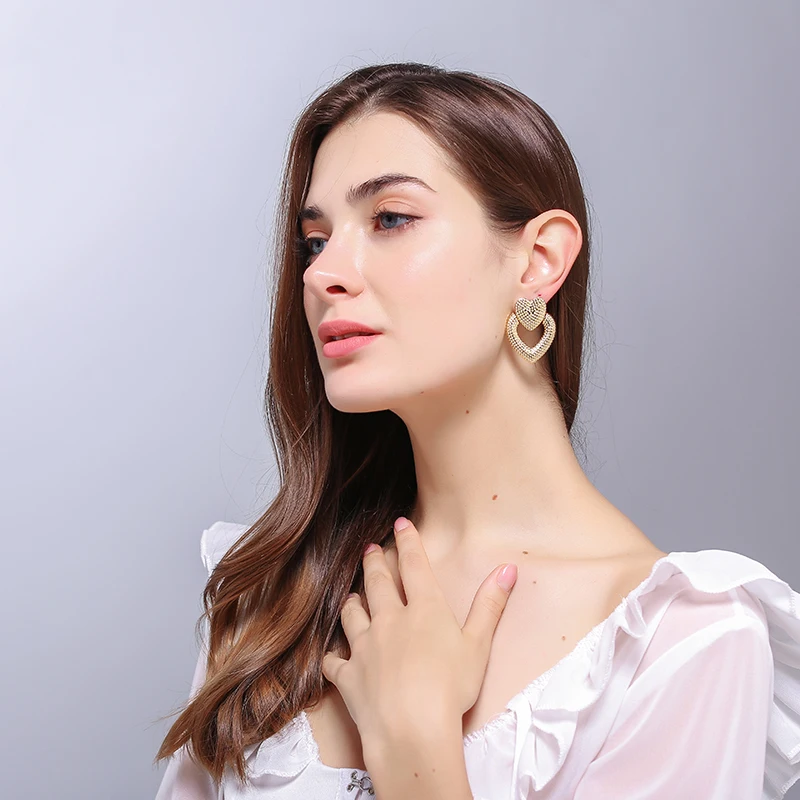 Женские Висячие серьги-подвески в форме сердца золотого и металлического цвета