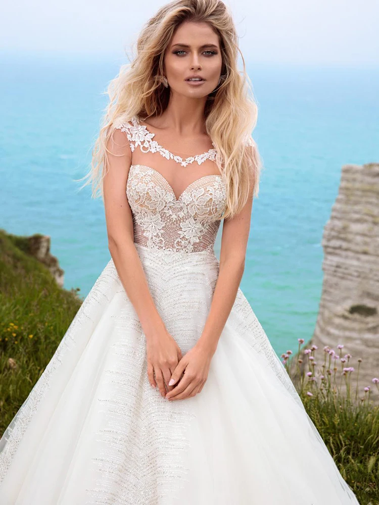 

YILIBER New Simple Wedding Dress Backless Sleeveless Design Chiffon Lace Bride Dresses Princess Dress Plus Size Tailor-made