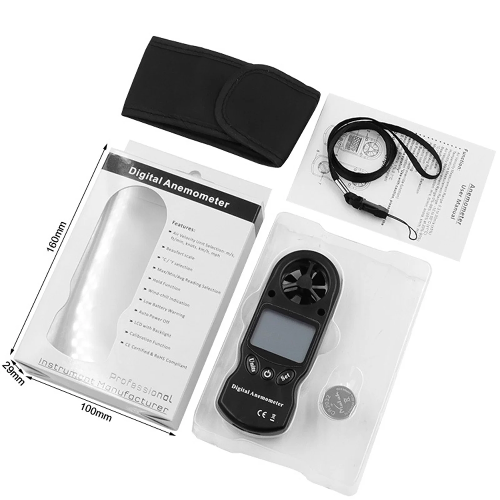 

Handhold Multipurpose Anemometer Digital Anemometer LCD Wind Speed Temperature Humidity Meter
