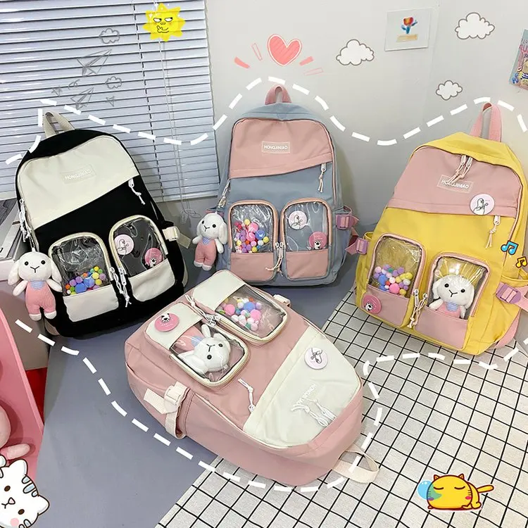 2021 School Bag Backpack ForTeenagers Girls Cute Ring Bag Designer Travel Bags Laptop Backpack Women Notebook Patchwork Backpack