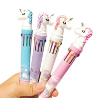 2pc cute ten color ballpoint pen creative kawaii unicorn cartoon multi function ten color press colorful painting pen stationery