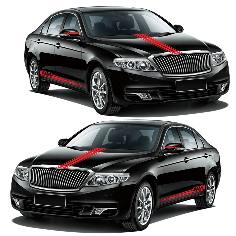 

5p Car Sticker Body Diy Decoration Side Striped Skirt Graphic Vinyl Sticker Decals Black Red White Racing Sports Car Accessories
