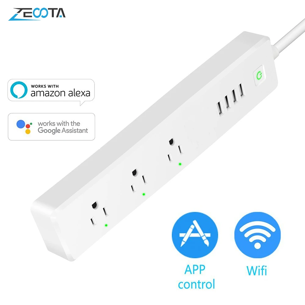 Wi Fi умная полоса питания штепсельная розетка США с USB пультом дистанционного