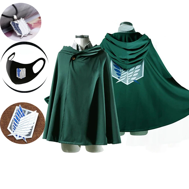 

Green Hooded Cape Attack on Titan Ackerman Levi Scouting Legion Wings Of Liberty Cosplay Cloak Necklace Brooch Halloween Costme