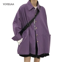 purple women blouses shirts harajuku long sleeve female blouse oversize tops turn down collar loose ladies girls blouse shirts