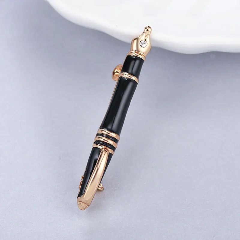 gold black MAIKALE, винтажная ручка, брошь на булавке, хрустальные бусины, эмаль, броши для женщин, авторучка, Мужская брошь, Классическая Брошь, подарки, аксессуары - Окраска металла: gold black