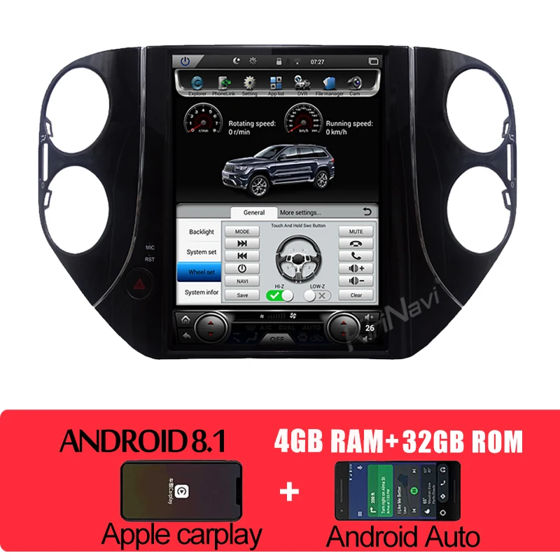 Android car radio KiriNavi 10," вертикальный экран 1Din Android 8,1 автомобильный Dvd мультимедийный плеер для Volkswagen VW Tiguan автомобильный Радио авто Gps навигация - Цвет: Android car radio