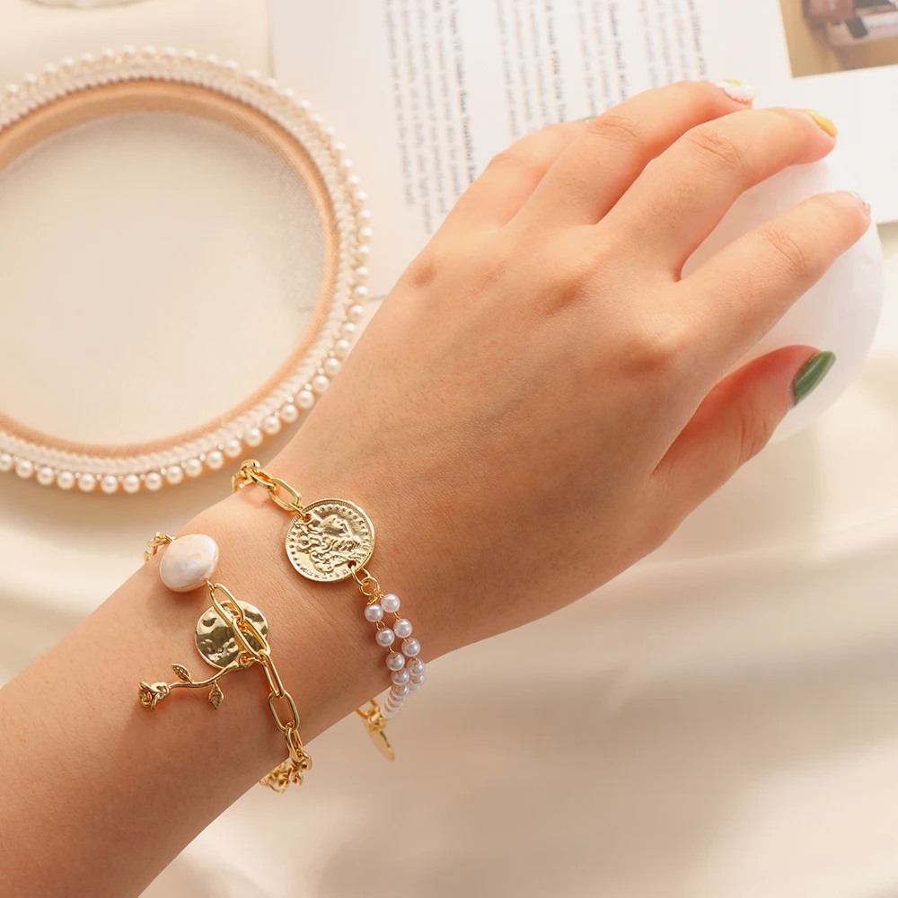 Женский барочный браслет с искусственным жемчугом летний Асимметричный
