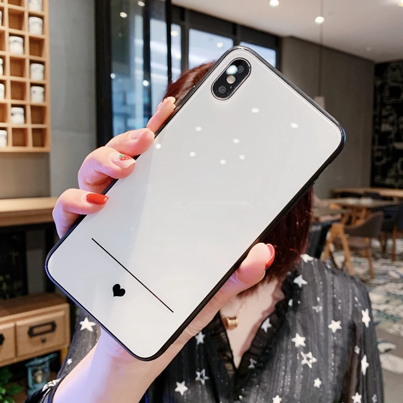 Чехол из закаленного стекла для IPhone 12 11 Pro Max Se 2020 Простой Тонкий чехол с сердцем 6 6S