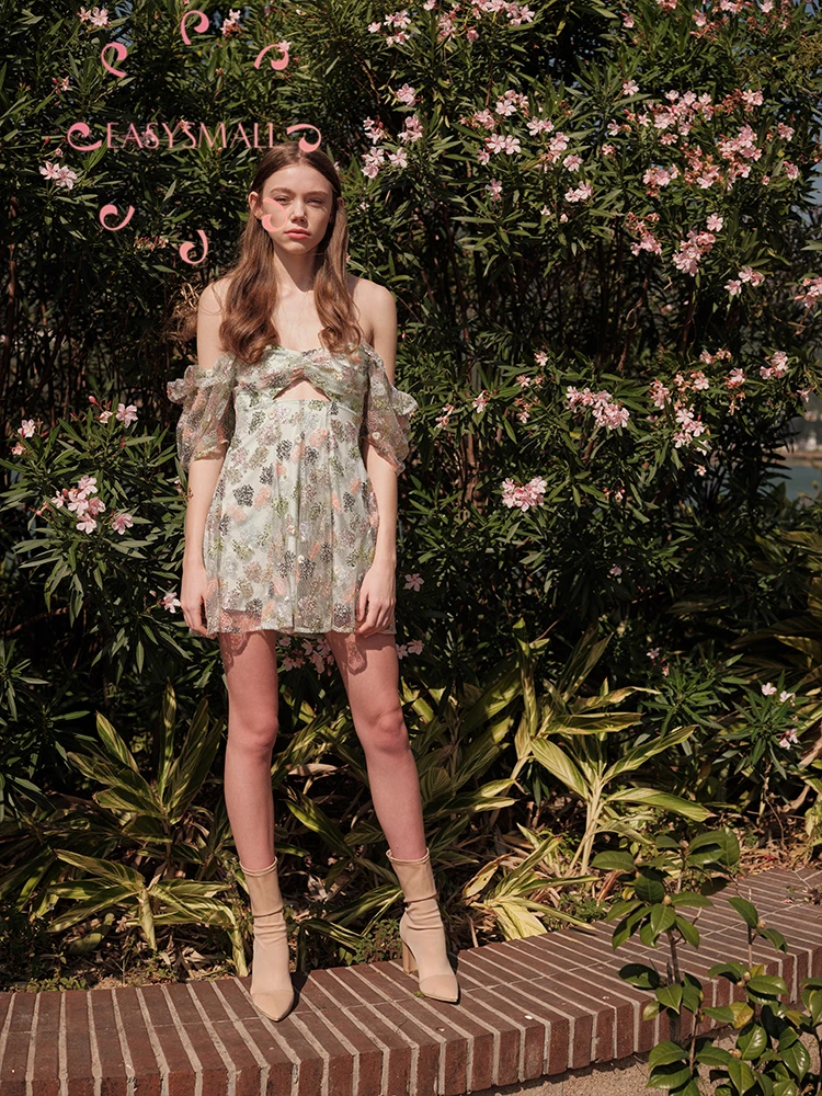 Женское платье EASYSMALL ALICE модное праздничное зеленое в садовом стиле