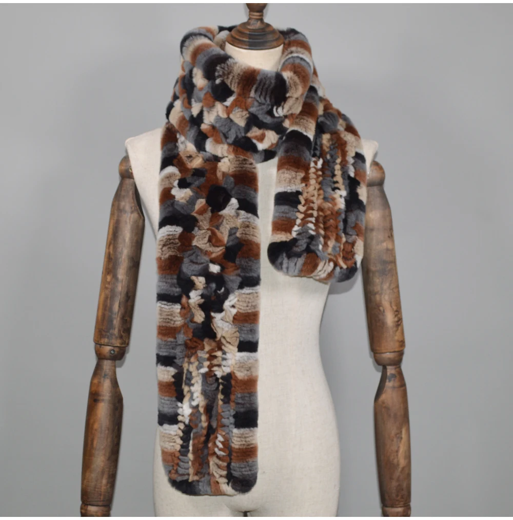 Winter Long Style Women Real Rex Rabbit Fur Scarf Rex Rabbit Fur Warm Soft Ring Scarfs High Quality Knit Rabbit Fur Scarves