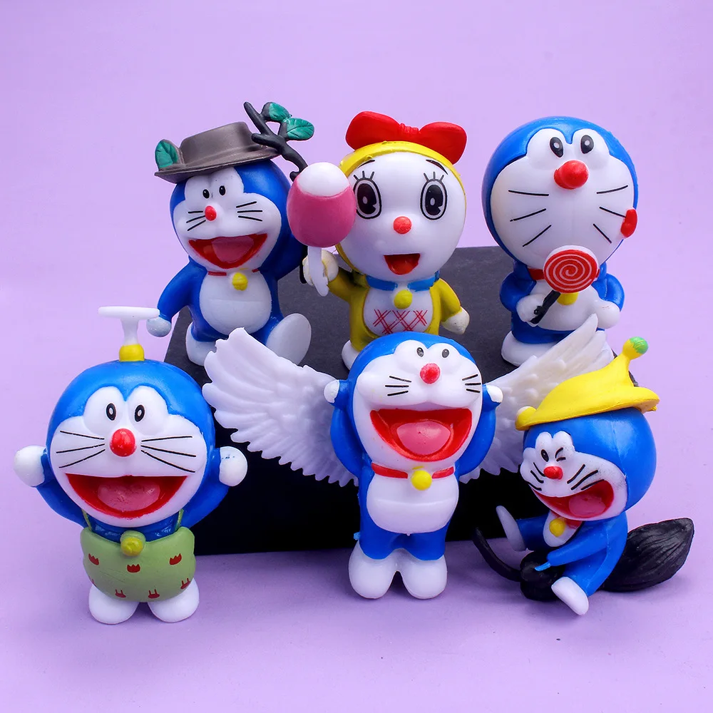 

6-Piece Set Of PVC Flying Blue A Dream Dingdang Cat Birthday Cake Figure Robot Cat Hand-Made Decoration Children's Gift