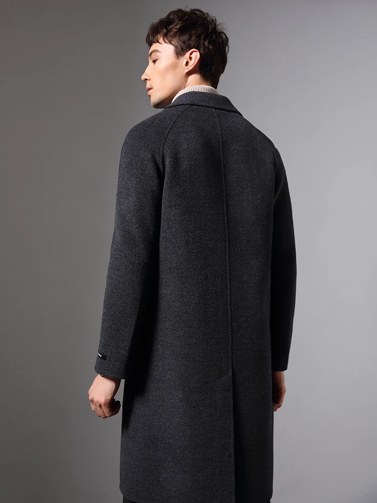Мужское пальто ручной работы из 100% шерсти двусторонняя длинная куртка мужское
