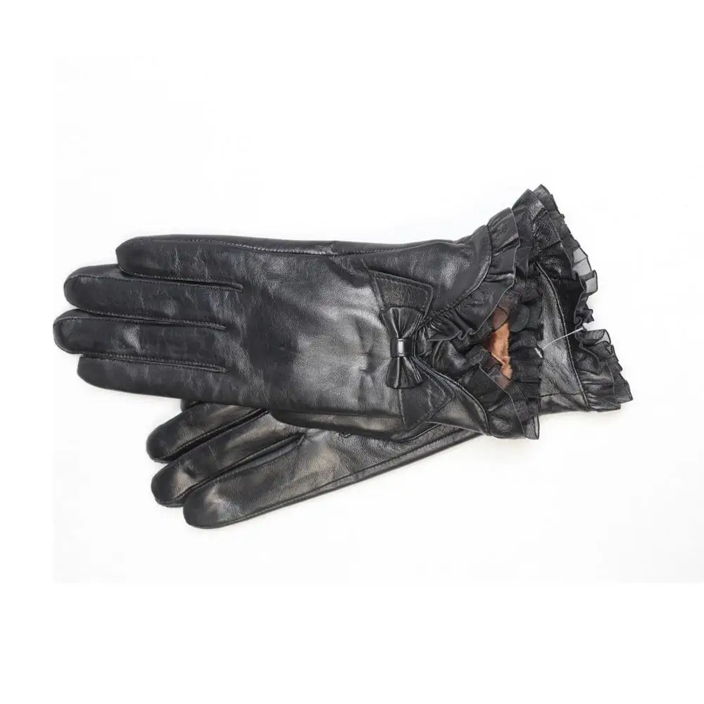 Новые модные женские перчатки из искусственной кожи осень-зима кружевные теплые перчатки с бантом и плюшем тонкие перчатки для сенсорного ... от AliExpress WW