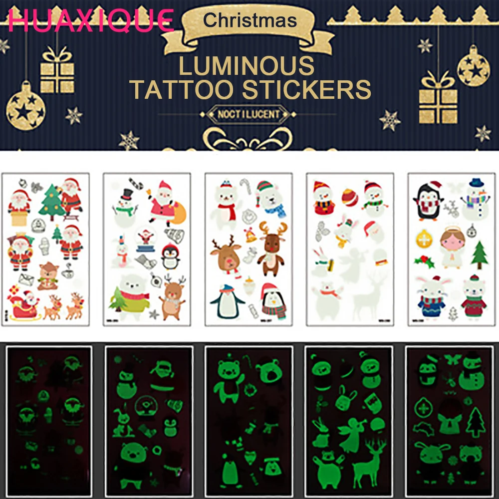 

Christmas Luminous Snowman Penguin Pattern Temporary Tattoo Face Sticker Christmas New Year Party Children's Makeup Decorations