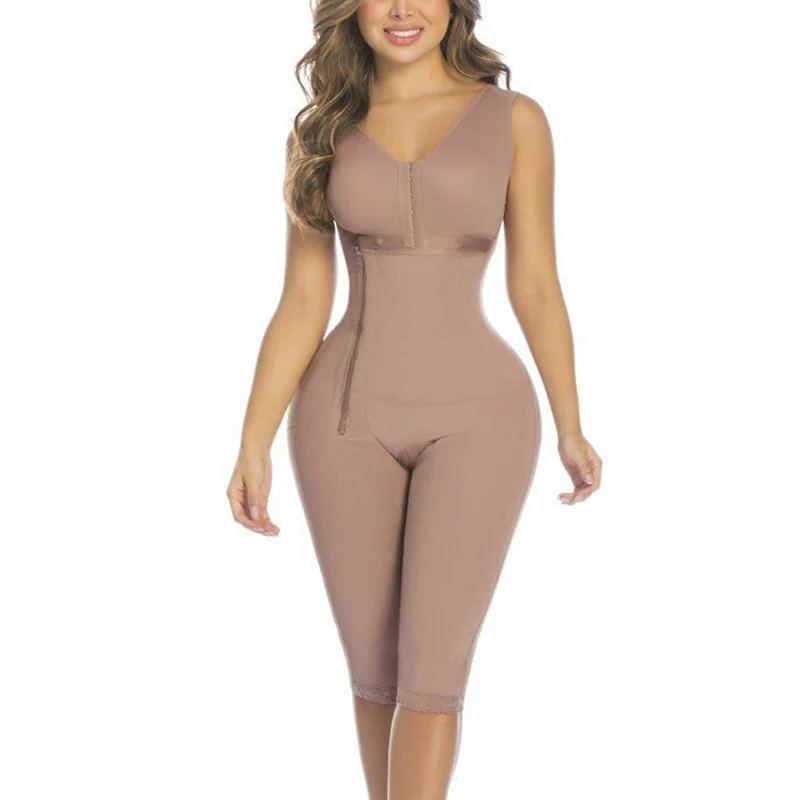 Ladies Front Opening Side Zip And Knee Shapewear Faja Lace Shapewear Slimming Shorts Bodyshaper Women Women'S Home Wear