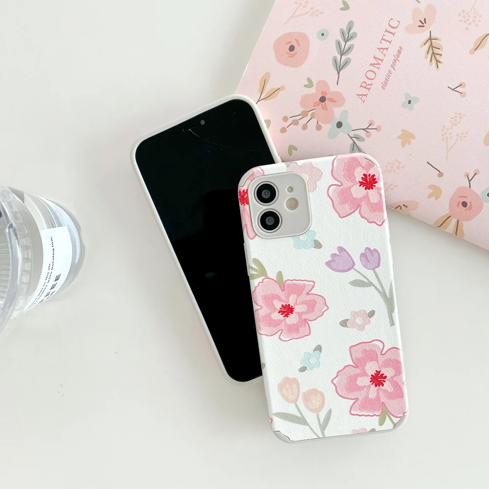 

Fashion Luxury Flower Phone Case For iphone 11 12 mini Pro Max XS X XR 7 8 plus SE 2020 Shockproof Soft TPU LeatherCases Cover