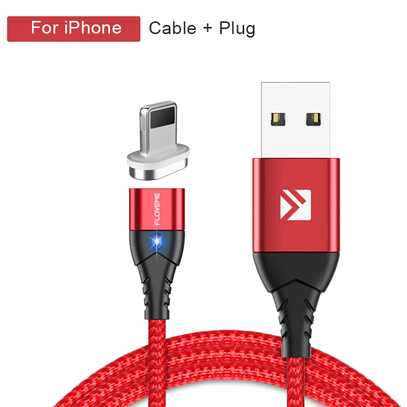red for iphone FLOVEME 3A Магнитный Micro USB кабель type-C Магнитный зарядный кабель для телефона Xiaomi для iPhone 7 8 samsung - Цвет: red for iphone