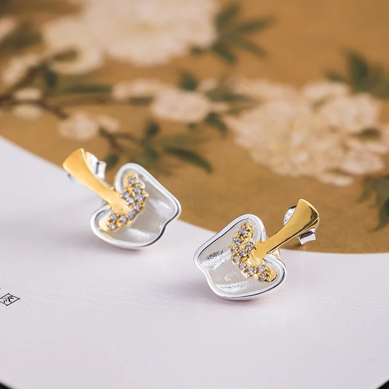 

s925 sterling silver personality chili earrings female new tide palace antique temperament color Inlaid Zircon Fashion Jewelry