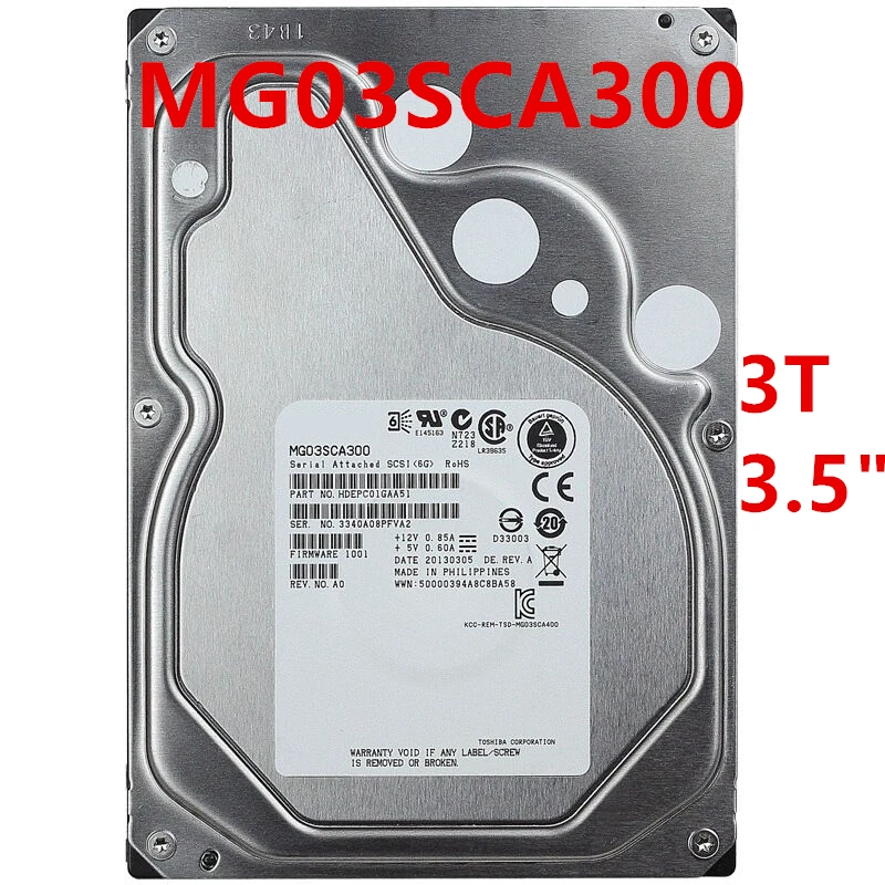

New Original HDD For Toshiba 3TB 3.5" SAS 6 Gb/s 64MB 7200RPM For Internal Hard Disk For Enterprise Class HDD For MG03SCA300