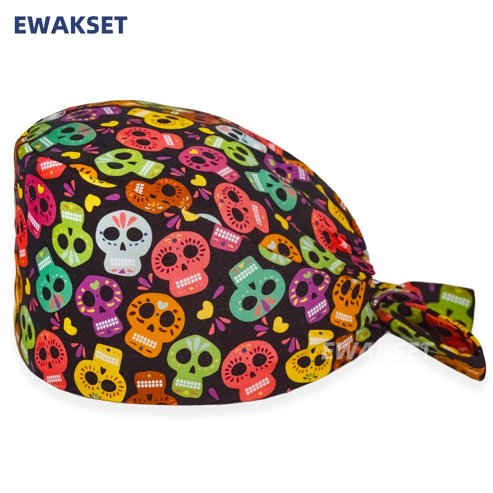 Шапочка для Хэллоуина регулируемая хлопковая с принтом салона красоты хирурга