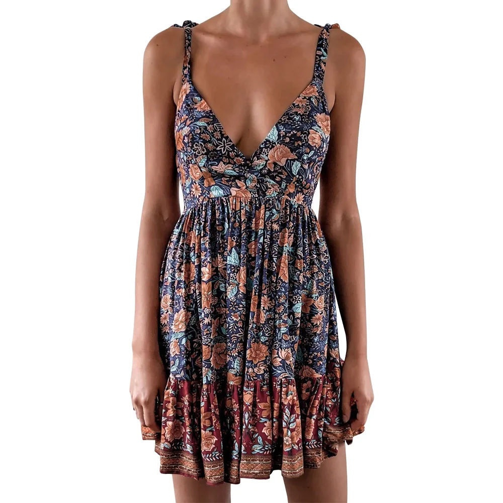 Женское летнее платье без рукавов с открытой спиной и глубоким V-образным вырезом