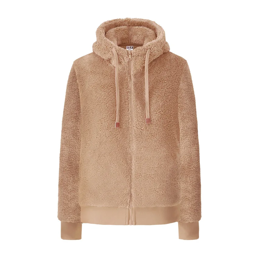 Открытый флисовый женский кардиган с капюшоном плюшевый Повседневный мягкий