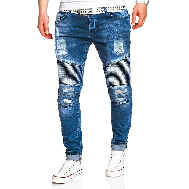 

2020 Men's Jeans New Hole Slim Trousers Denim Elastic Skinny Cotton Male Male Pencil Pants Jeans Plus Size Jeans Men Jeans