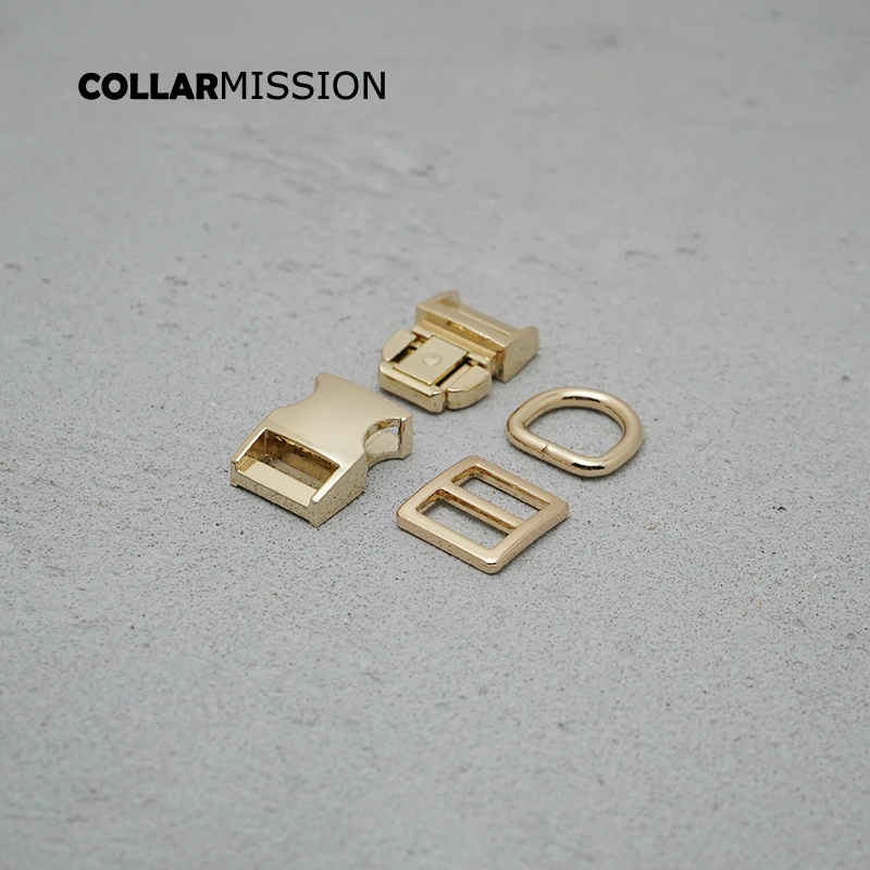 100 unids/lote (hebilla de metal + Tri-Glid + D anillo/set)15mm metal plateado hebilla para bolsa correas DIY collar de perro accesorios 8 colores-3