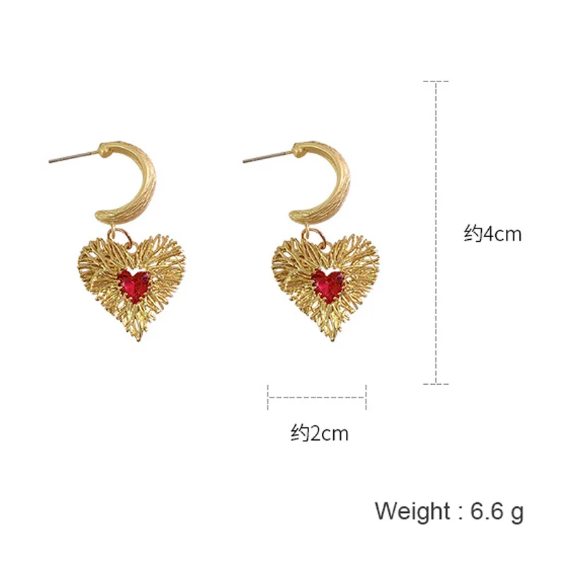 

USTAR New Heart Drop Earrings for Women Hollow Gold metal wiredrawing Pearl Dangle Earring Fashion Wedding Jewelry Gifts